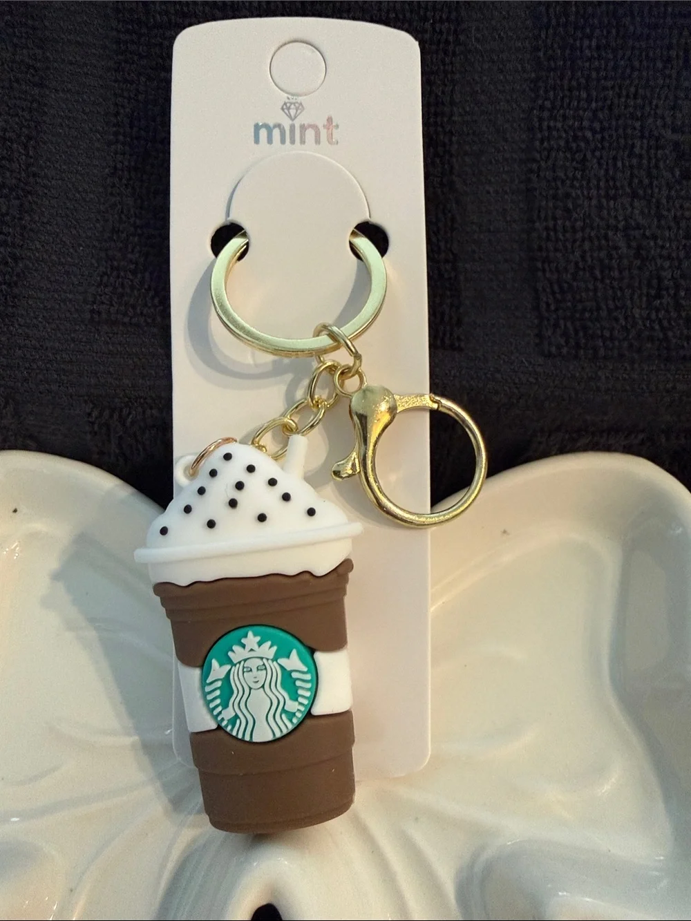Mint White, Brown & Green Starbucks Cup Keychain Card Holder